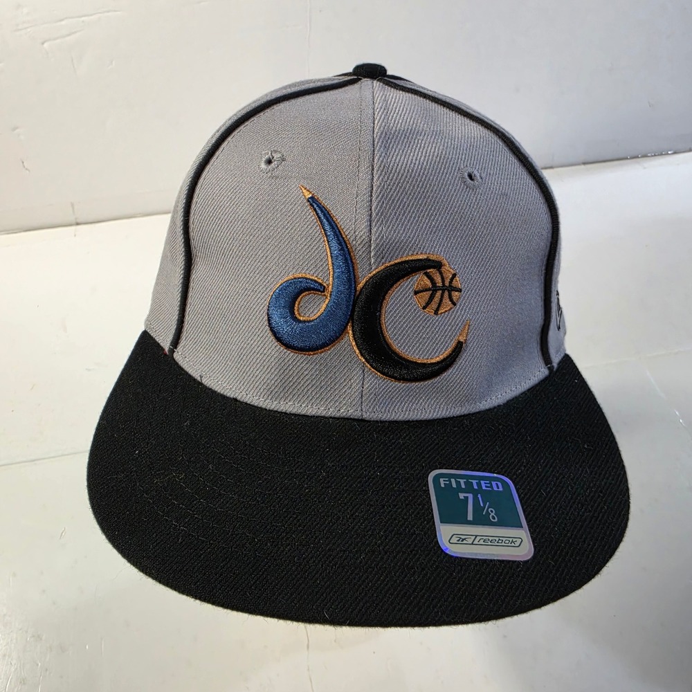 Vtg Reebok NBA Washington Wizards Fitted Hat 7 1/8 Grey Black Wool DC Logo Cap